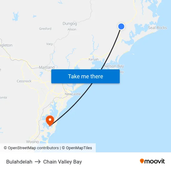 Bulahdelah to Chain Valley Bay map