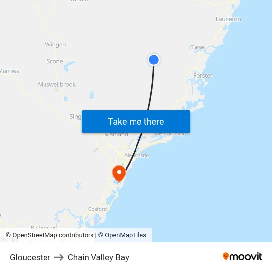 Gloucester to Chain Valley Bay map