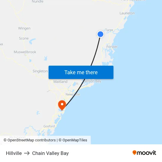 Hillville to Chain Valley Bay map