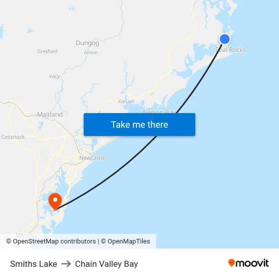 Smiths Lake to Chain Valley Bay map