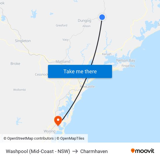 Washpool (Mid-Coast - NSW) to Charmhaven map