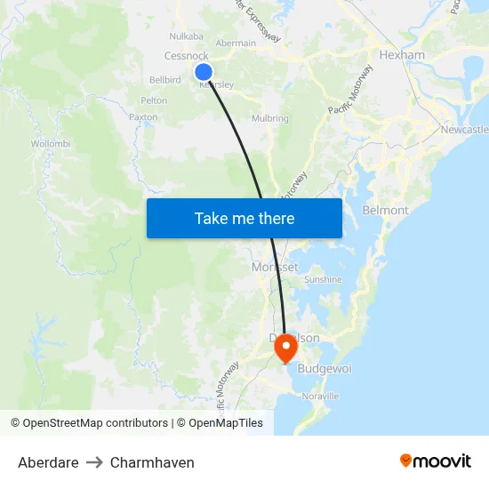 Aberdare to Charmhaven map