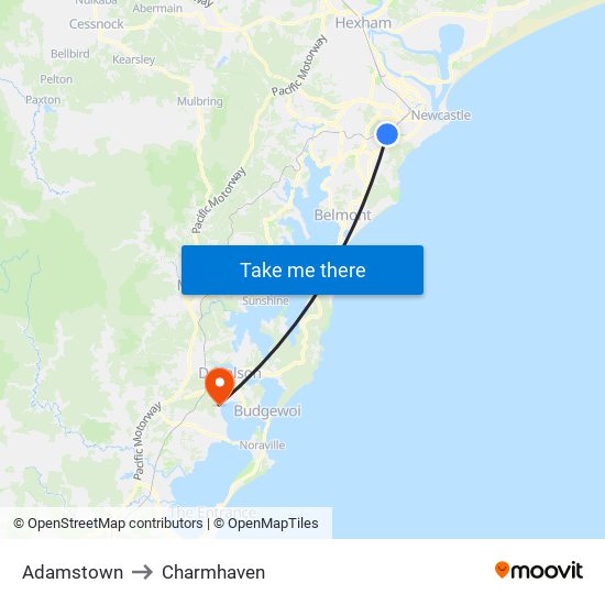 Adamstown to Charmhaven map