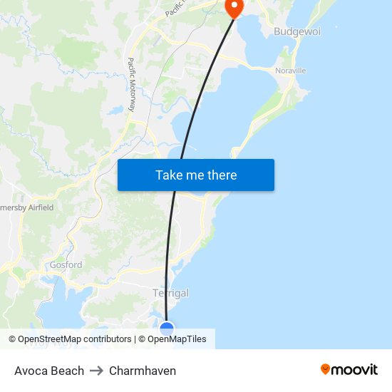 Avoca Beach to Charmhaven map