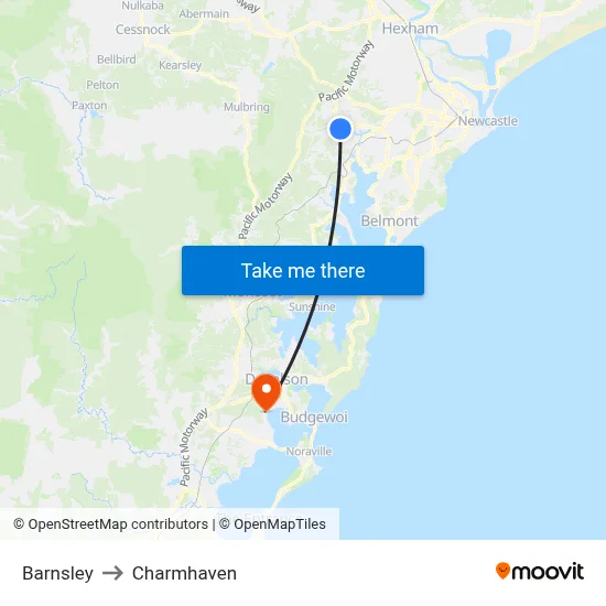 Barnsley to Charmhaven map