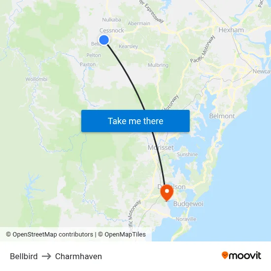 Bellbird to Charmhaven map