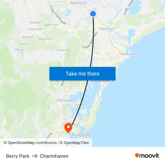 Berry Park to Charmhaven map