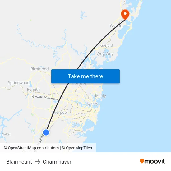 Blairmount to Charmhaven map