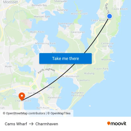 Cams Wharf to Charmhaven map