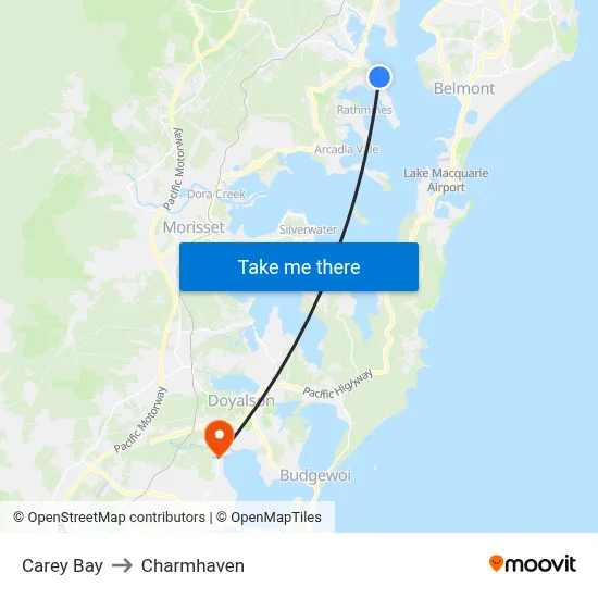 Carey Bay to Charmhaven map