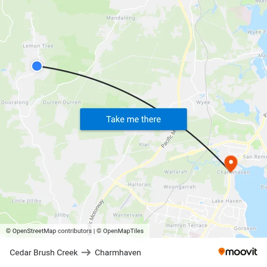 Cedar Brush Creek to Charmhaven map