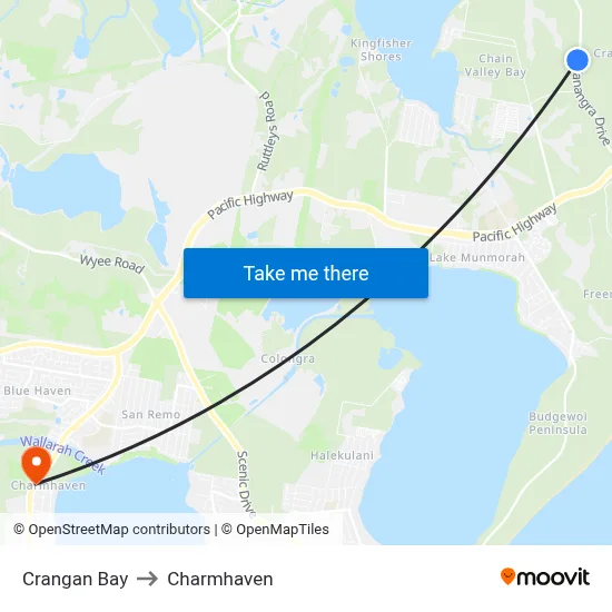 Crangan Bay to Charmhaven map