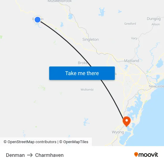 Denman to Charmhaven map
