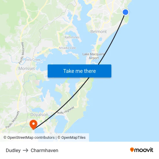 Dudley to Charmhaven map