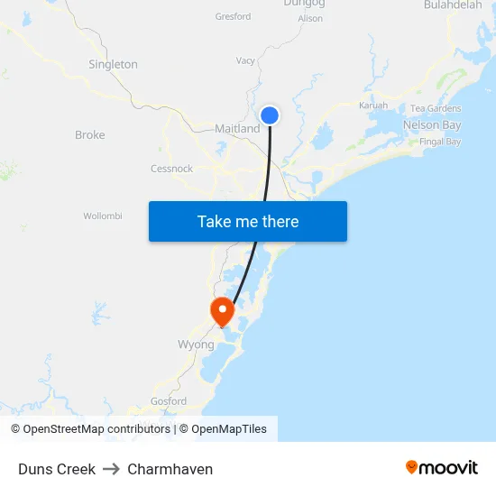 Duns Creek to Charmhaven map