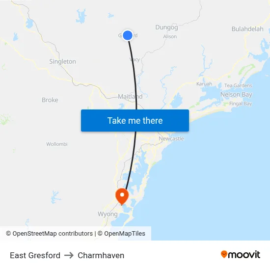 East Gresford to Charmhaven map