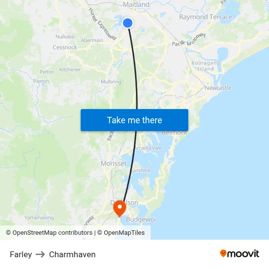 Farley to Charmhaven map