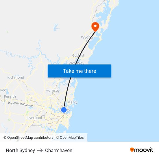 North Sydney to Charmhaven map