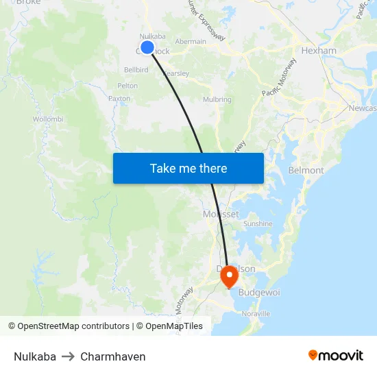 Nulkaba to Charmhaven map