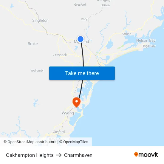 Oakhampton Heights to Charmhaven map