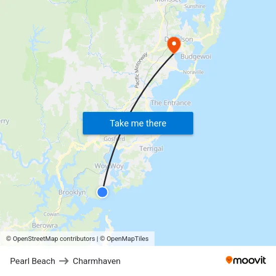 Pearl Beach to Charmhaven map