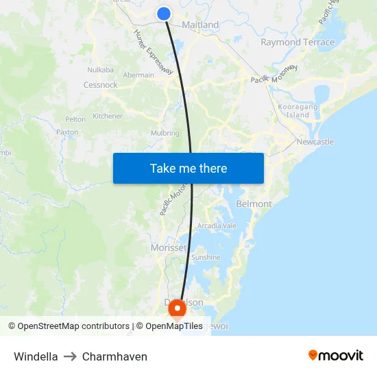 Windella to Charmhaven map