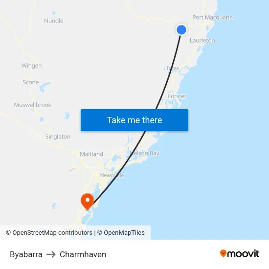Byabarra to Charmhaven map