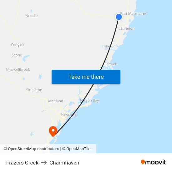 Frazers Creek to Charmhaven map