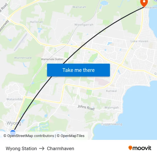 Wyong Station to Charmhaven map