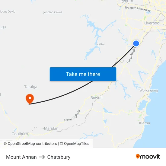 Mount Annan to Chatsbury map