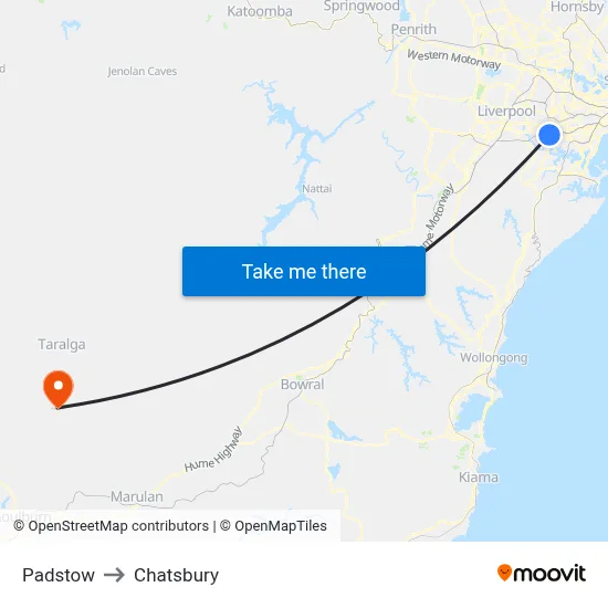 Padstow to Chatsbury map
