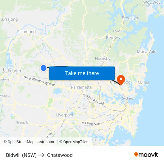 Bidwill (NSW) to Chatswood map