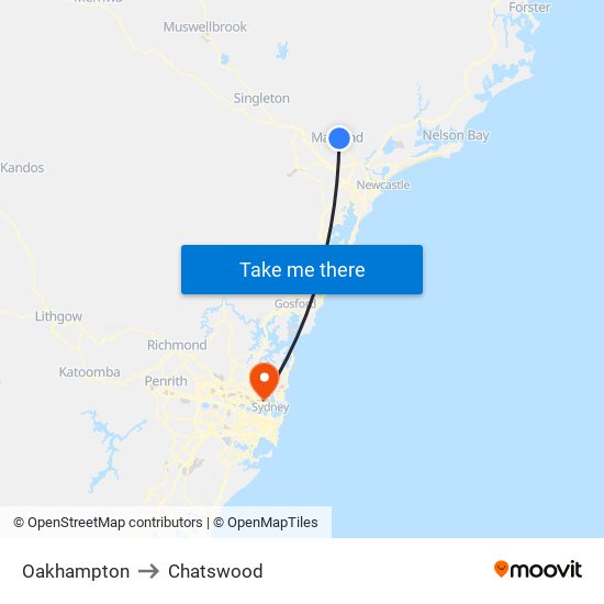 Oakhampton to Chatswood map