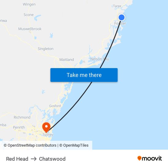 Red Head to Chatswood map