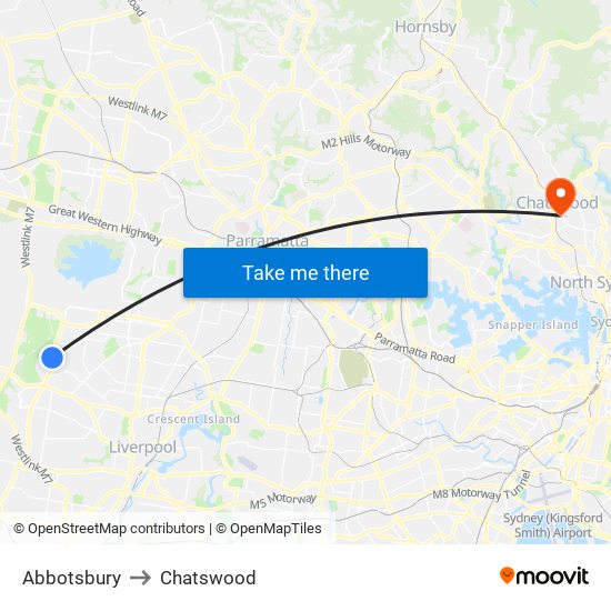 Abbotsbury to Chatswood map