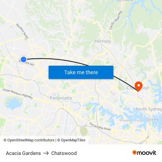 Acacia Gardens to Chatswood map