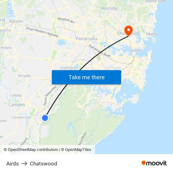 Airds to Chatswood map