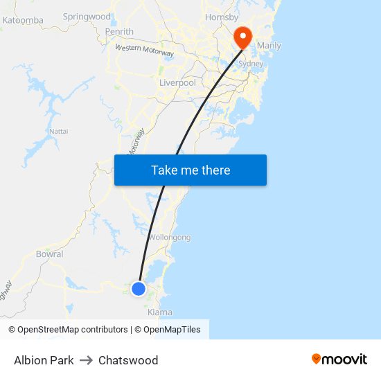 Albion Park to Chatswood map