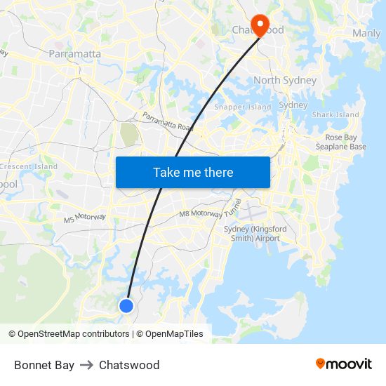 Bonnet Bay to Chatswood map