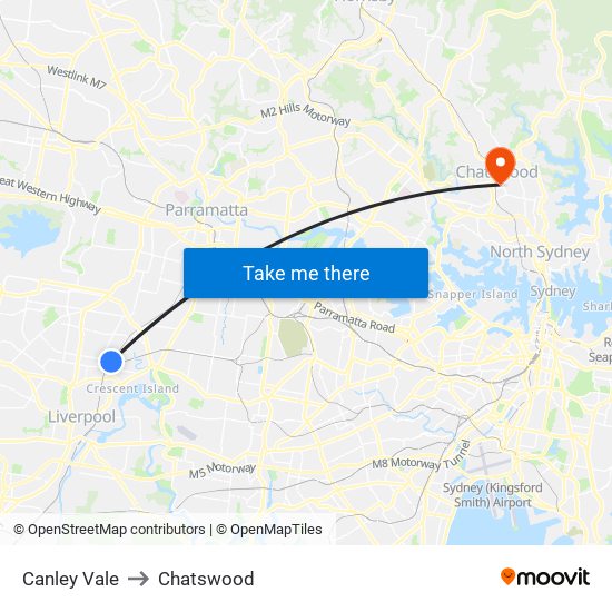 Canley Vale to Chatswood map
