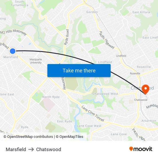 Marsfield to Chatswood map