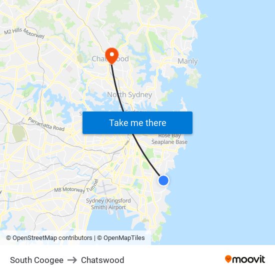 South Coogee to Chatswood map