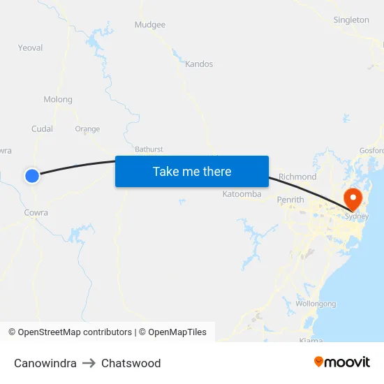 Canowindra to Chatswood map