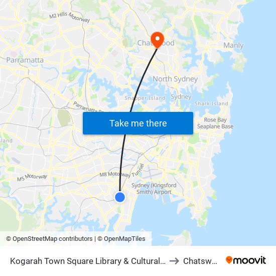 Kogarah Library to Chatswood map