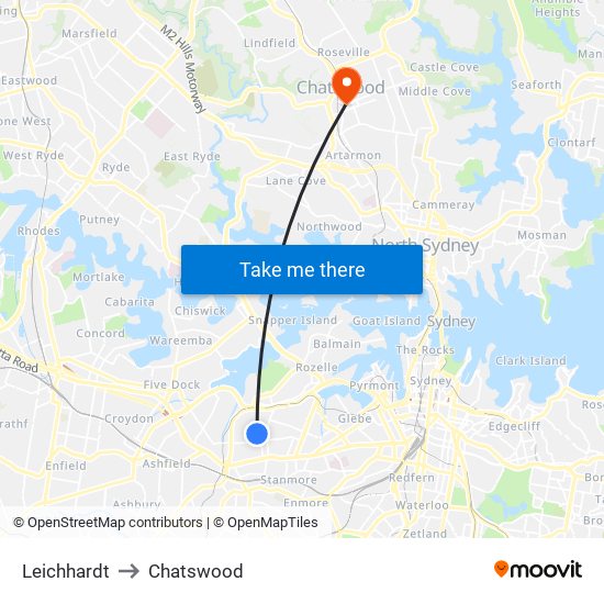 Leichhardt to Chatswood map
