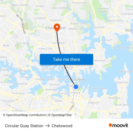 Circular Quay Station to Chatswood map