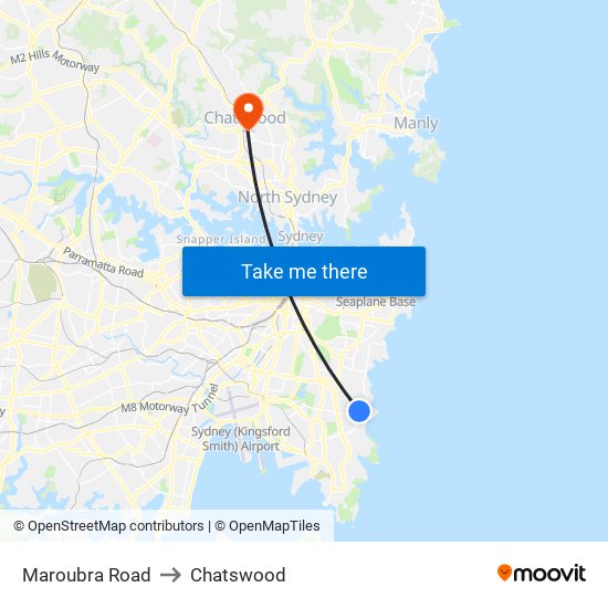 Maroubra Road to Chatswood map