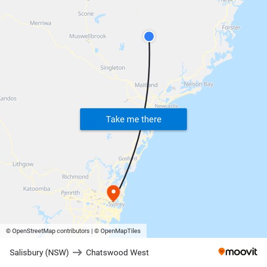 Salisbury (NSW) to Chatswood West map