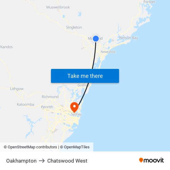 Oakhampton to Chatswood West map