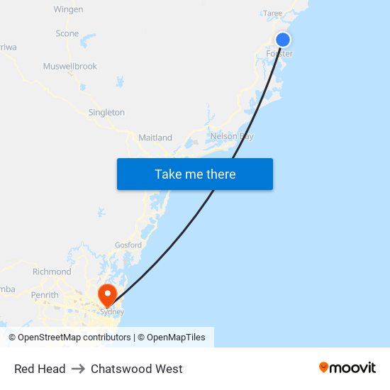 Red Head to Chatswood West map